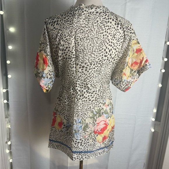 Johnny Was Silk Multicolor Floral and Leopard Print Blouse - Picture 2 of 11